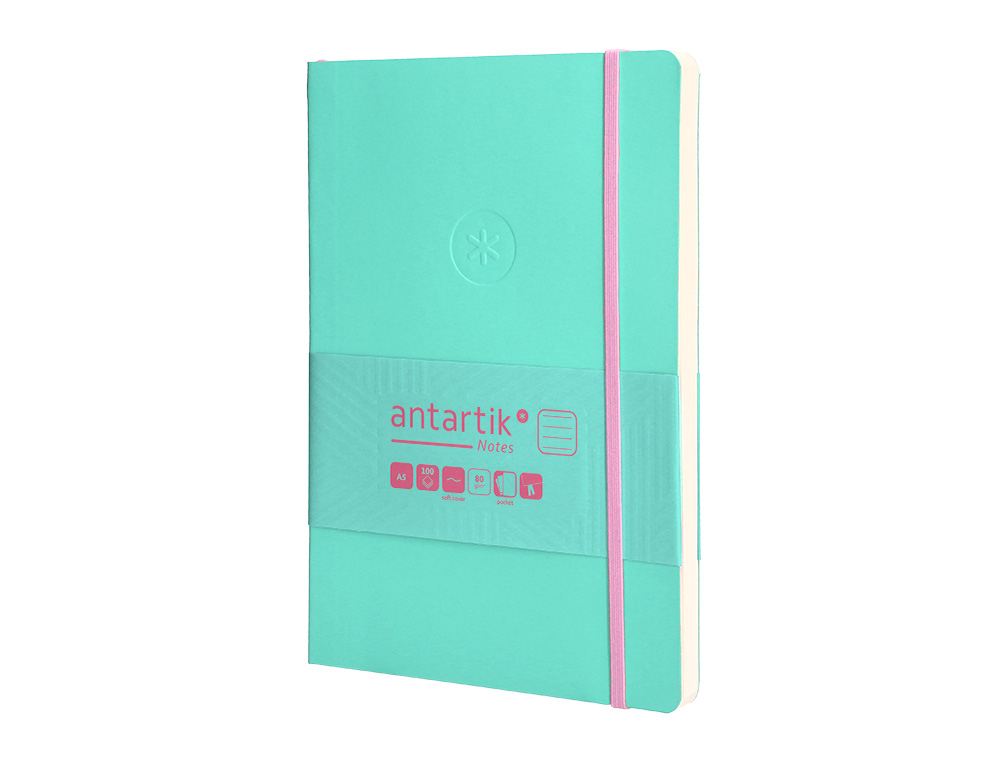 CUADERNO CON GOMILLA ANTARTIK NOTES TAPA BLANDA A5 HOJAS RAYAS ROSA Y TURQUESA 80 HOJAS 80 GR FSC