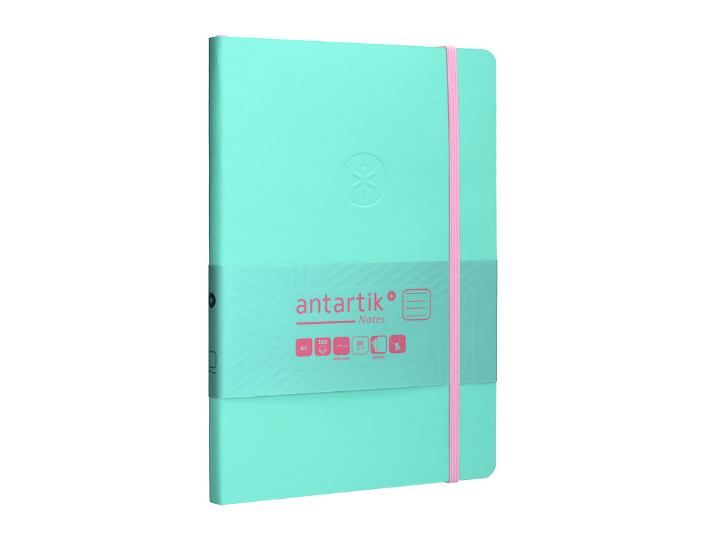 CUADERNO CON GOMILLA ANTARTIK NOTES TAPA BLANDA A5 HOJAS RAYAS ROSA Y TURQUESA 80 HOJAS 80 GR FSC