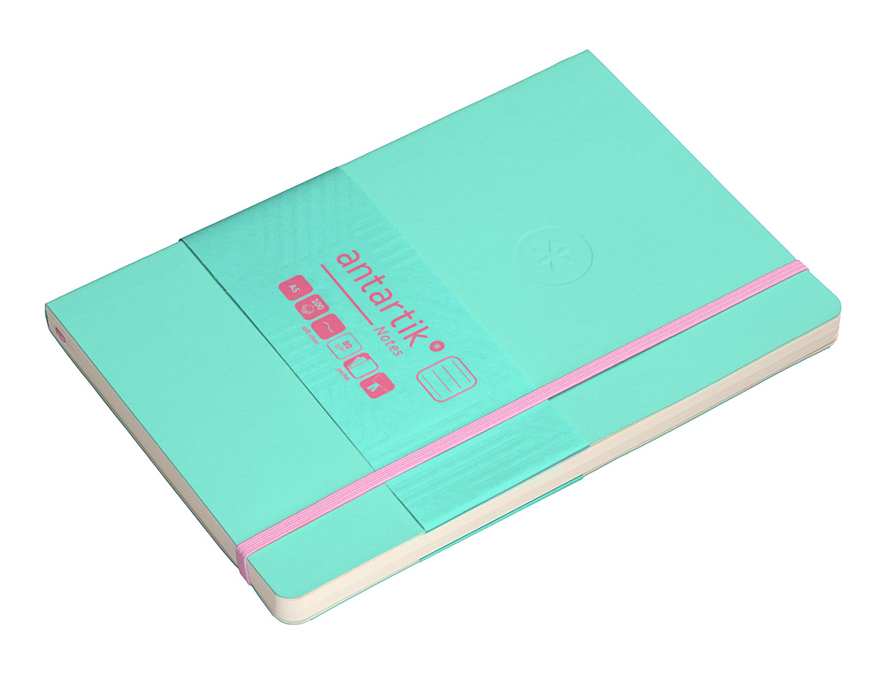 CUADERNO CON GOMILLA ANTARTIK NOTES TAPA BLANDA A5 HOJAS RAYAS ROSA Y TURQUESA 80 HOJAS 80 GR FSC