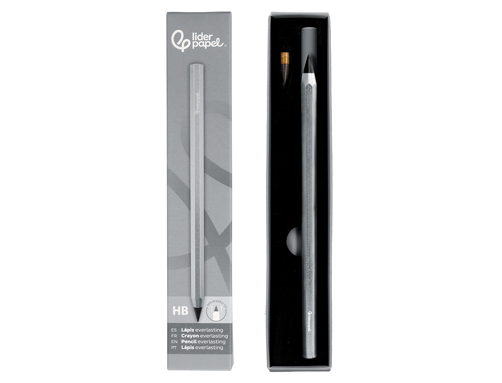 LAPIZ DE GRAFITO INFINITO LIDERPAPEL ALUMINIO HEXAGONAL PLATEADO ULTRA RESISTENTE 1 PUNTA DE RECAMBIO
