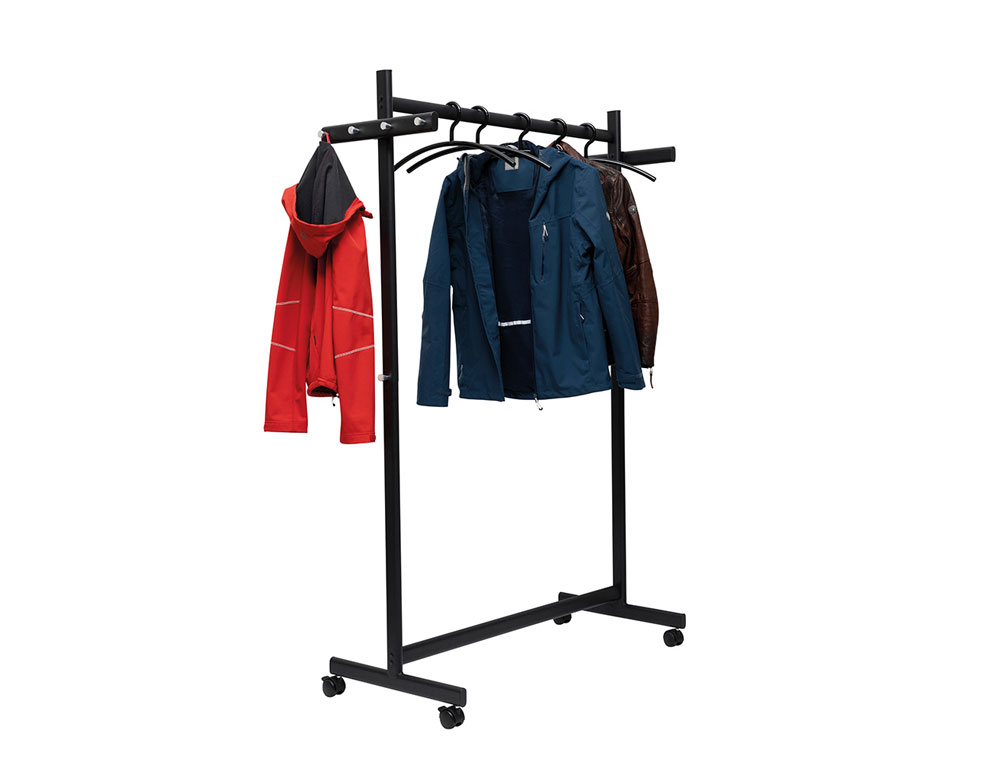 PERCHERO MAULSAMBA 10 COLGADORES CABALLETE CON RUEDAS COLOR NEGRO 116X508X1725 MM