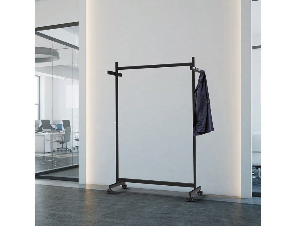 PERCHERO MAULSAMBA 10 COLGADORES CABALLETE CON RUEDAS COLOR NEGRO 116X508X1725 MM