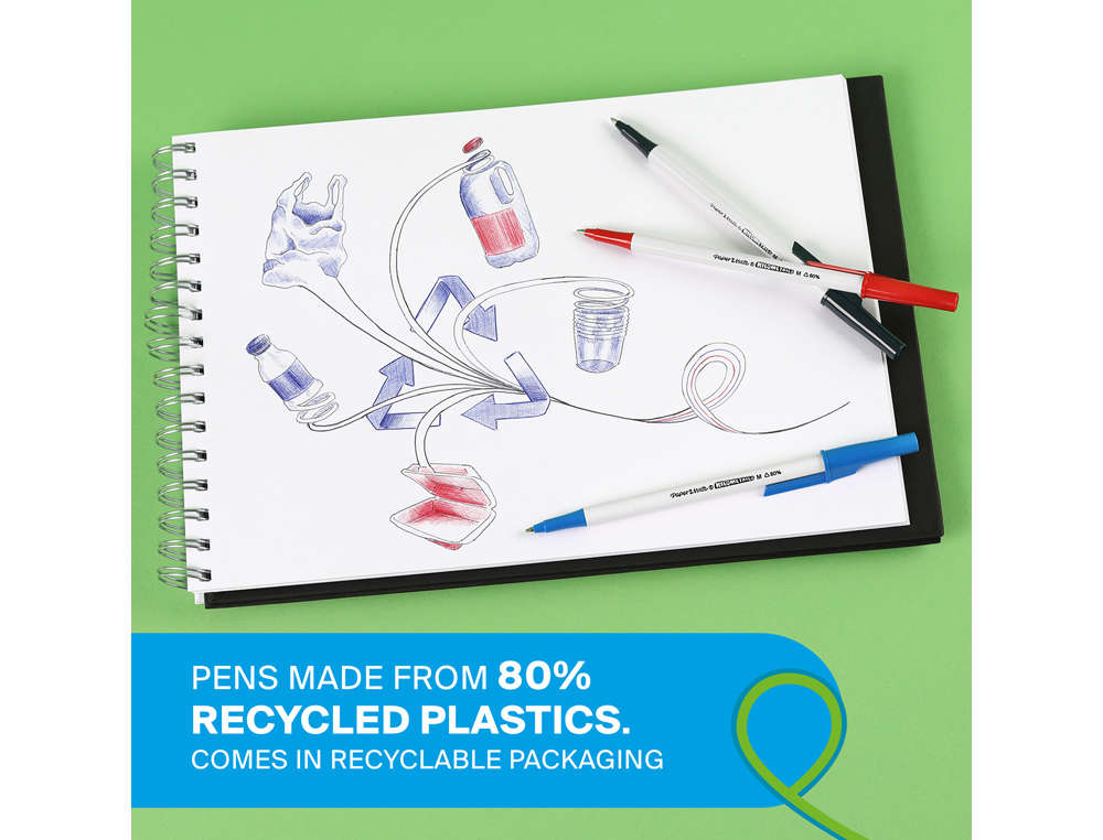 BOLIGRAFO PAPER MATE KILOMETRICO PUNTA 1 MM PLASTICO RECICLADO 80% COLOR NEGRO