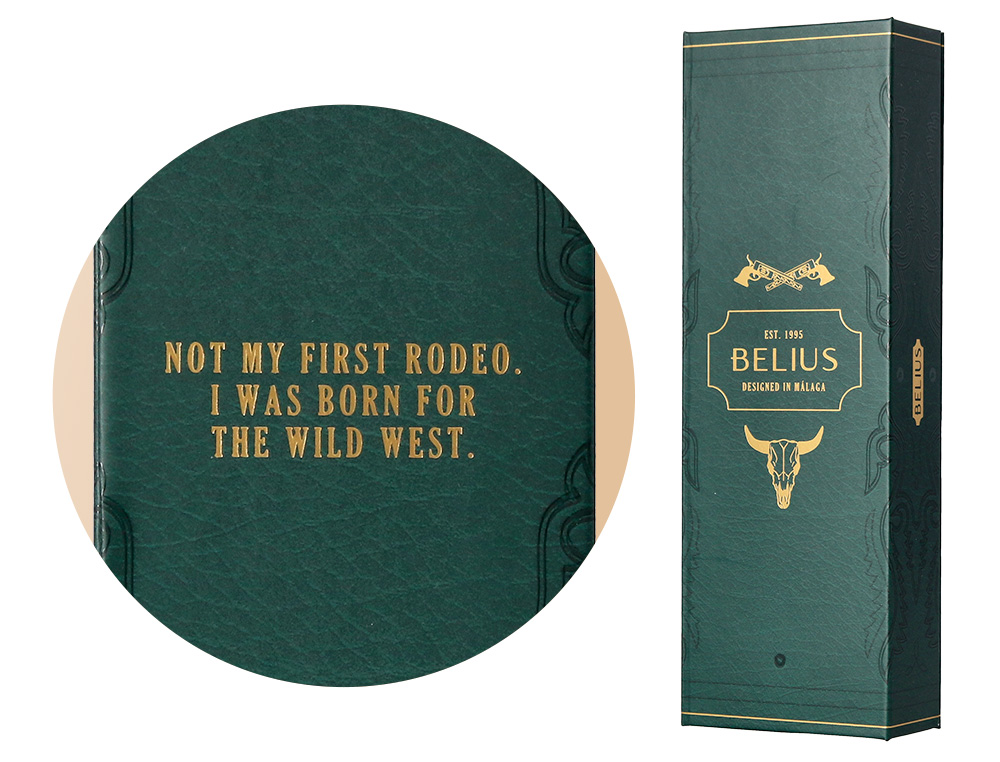 ROLLER BELIUS WILD WEST ALUMINIO COLOR VERDE DORADO TINTA COLOR NEGRO CAJA DE DISEÑO