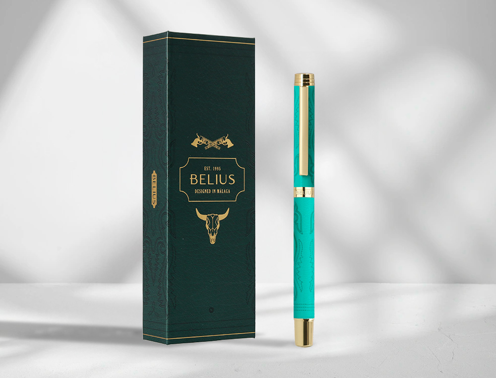 ROLLER BELIUS WILD WEST ALUMINIO COLOR VERDE DORADO TINTA COLOR NEGRO CAJA DE DISEÑO