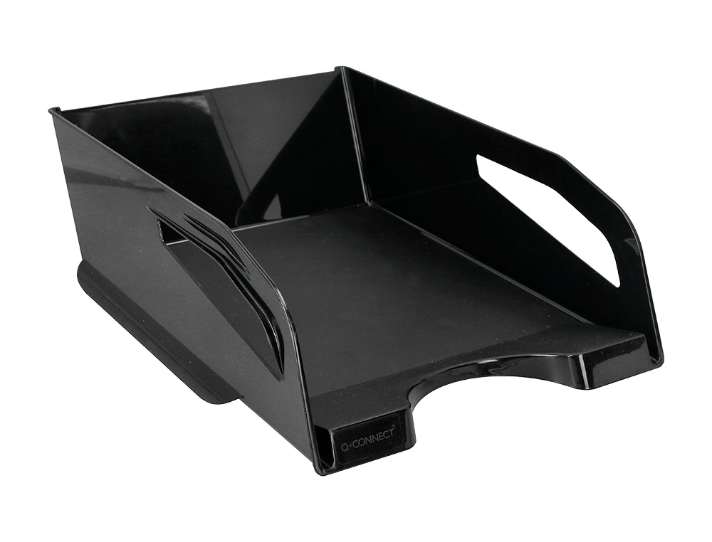 BANDEJA SOBREMESA PLASTICO Q-CONNECT GRAN CAPACIDAD CON ASA NEGRO OPACO 386X270X115MM