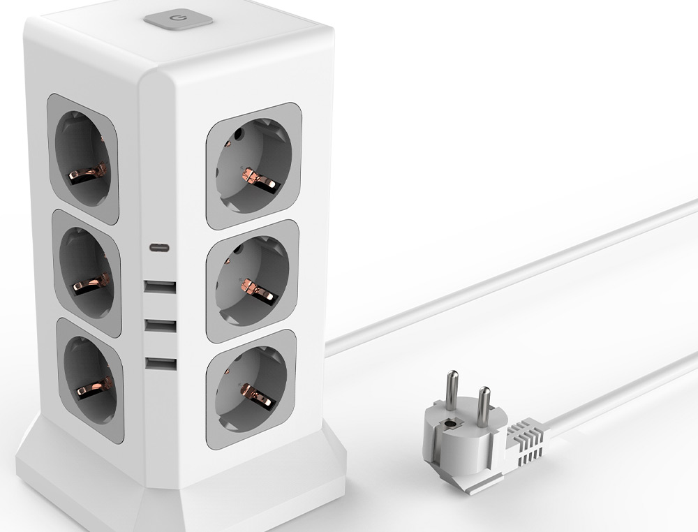 REGLETA Q-CONNECT ENCHUFE MULTIPLE 16 EN 1 CABLE 2 MT 12 TOMAS DE CORRIENTE+3 USB+1 USB TIPO C 120X120X210MM