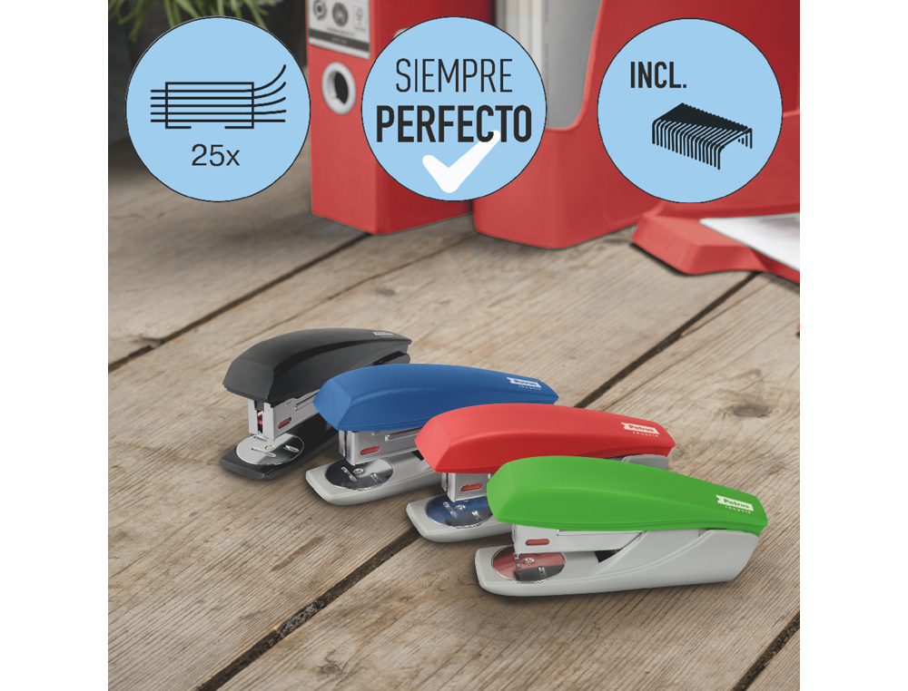 GRAPADORA PETRUS 210 REYCLE ROJO CAPACIDAD 25 HOJAS USA GRAPAS 22/6