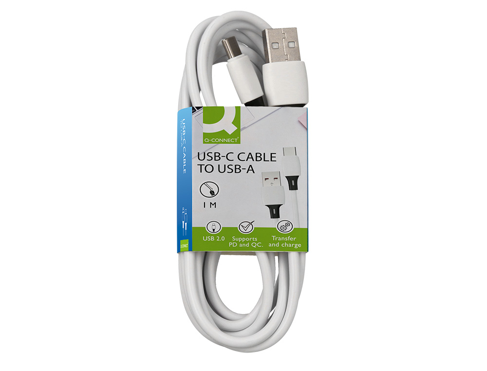 CABLE USB-C A USB-A Q-CONNECT PVC LONGITUD 1M BLANCO
