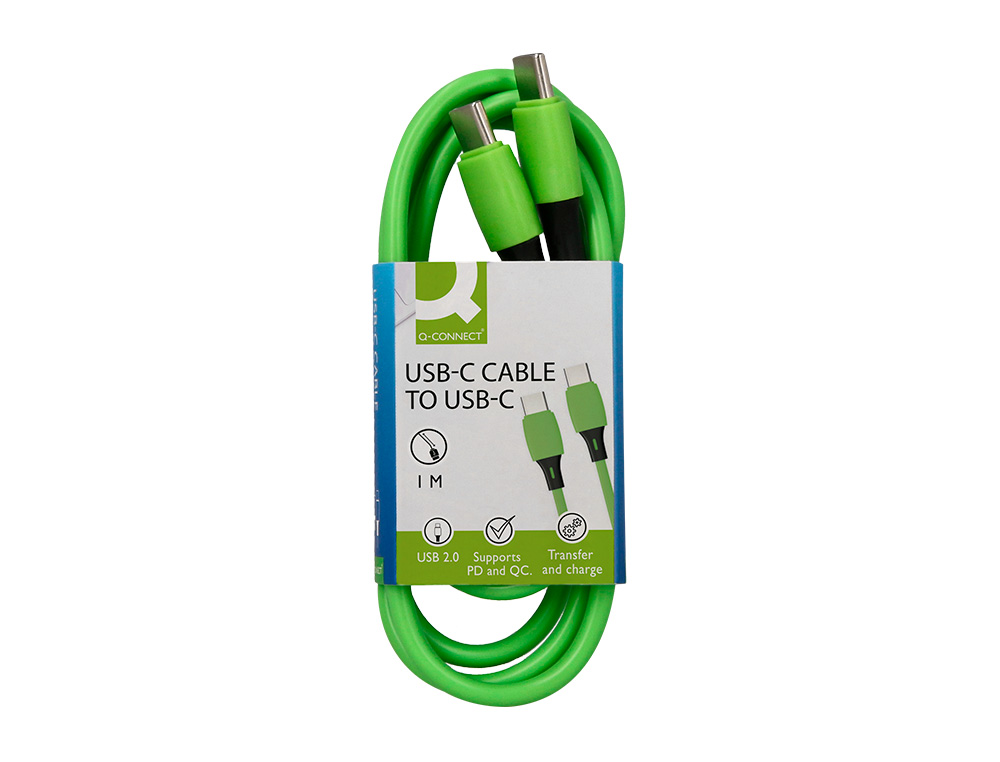 CABLE USB-C A USB-C Q-CONNECT PVC LONGITUD 1M VERDE