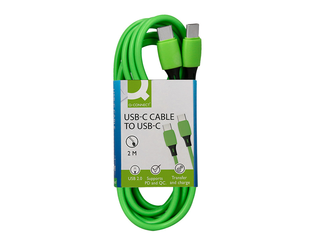 CABLE USB-C A USB-C Q-CONNECT PVC LONGITUD 2M VERDE