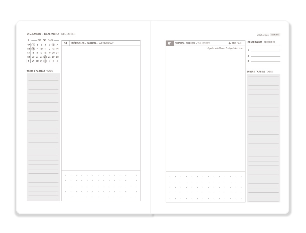 AGENDA ENCUADERNADA ANTARTIK MY YEAR A5+ 2026 DÍA PÁGINA NEGRO PAPEL 80G FSC