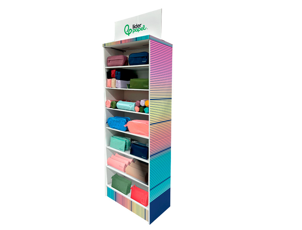 ESTUCHE PORTATODO LIDERPAPEL EXPOSITOR DE SUELO CARTON CON 164 UNIDADES SURTIDAS 30X150X55 CM
