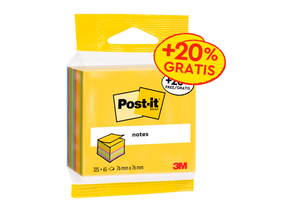 BLOC DE NOTAS ADHESIVAS QUITA Y PON POST-IT CUBO 76X76 MM EXPOSITOR SUELO DE 96 UNIDADES SURTIDAS 400X400X900 MM