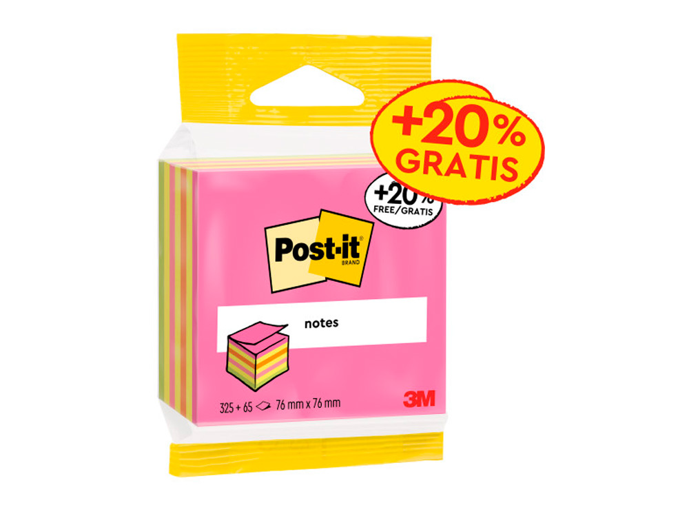 BLOC DE NOTAS ADHESIVAS QUITA Y PON POST-IT CUBO 76X76 MM EXPOSITOR SUELO DE 96 UNIDADES SURTIDAS 400X400X900 MM