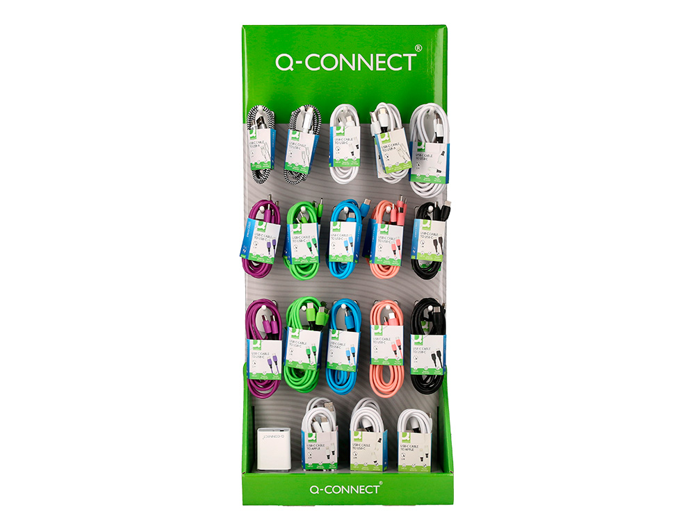 EXPOSITOR SOBREMESA Q-CONNECT PARA CABLES Y CARGADORES CON 48 UNIDADES SURTIDAS