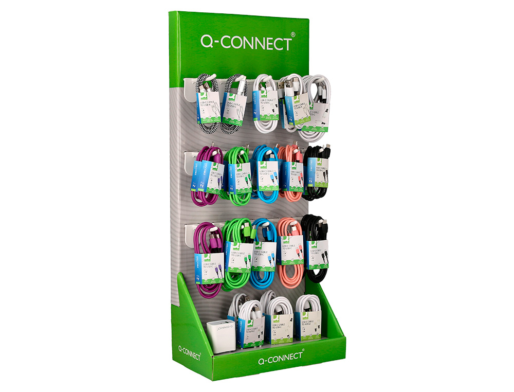 EXPOSITOR SOBREMESA Q-CONNECT PARA CABLES Y CARGADORES CON 48 UNIDADES SURTIDAS