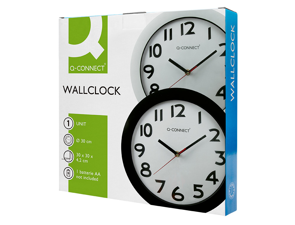 RELOJ Q-CONNECT DE PARED PLASTICO OFICINA REDONDO 30 CM MARCO BLANCO