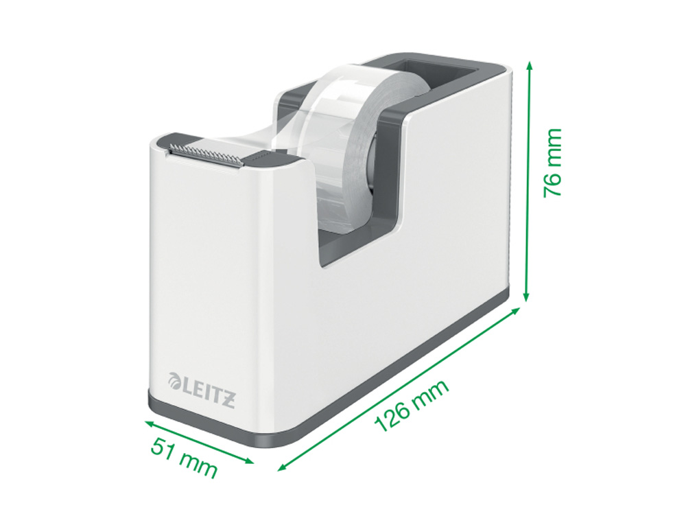 PORTARROLLO SOBREMESA LEITZ WOW DUAL PLASTICO PARA CINTAS 33 MT COLOR BLANCO/GRIS