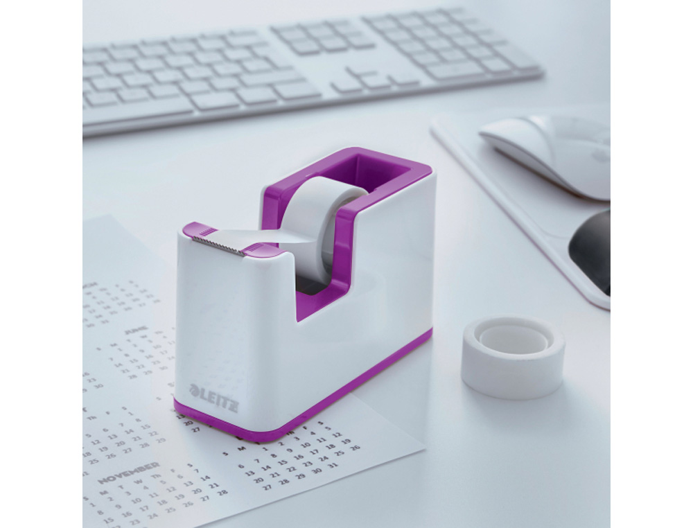 PORTARROLLO SOBREMESA LEITZ WOW DUAL PLASTICO PARA CINTAS 33 MT COLOR BLANCO/VIOLETA