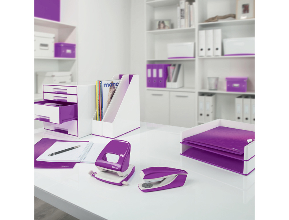 PORTARROLLO SOBREMESA LEITZ WOW DUAL PLASTICO PARA CINTAS 33 MT COLOR BLANCO/VIOLETA