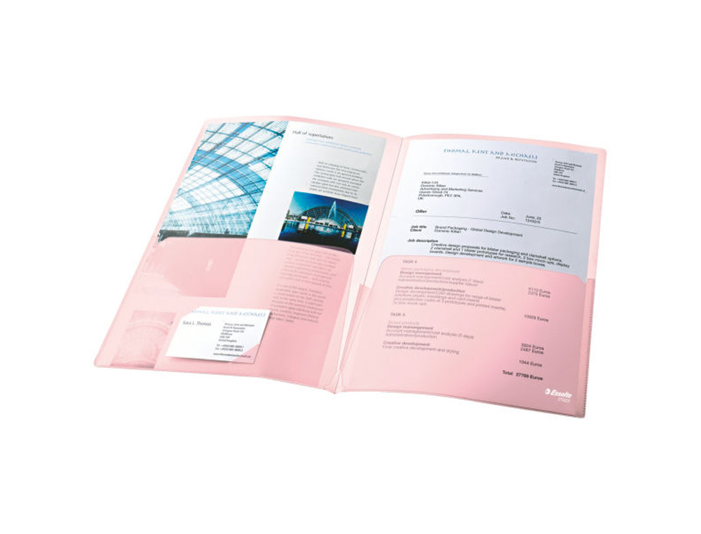 CARPETA DOSSIER ESSELTE DIN A4 DOS BOLSAS CANGURO POLIPROPILENO 180 MC TRANSPARENTE BOLSA DE 5