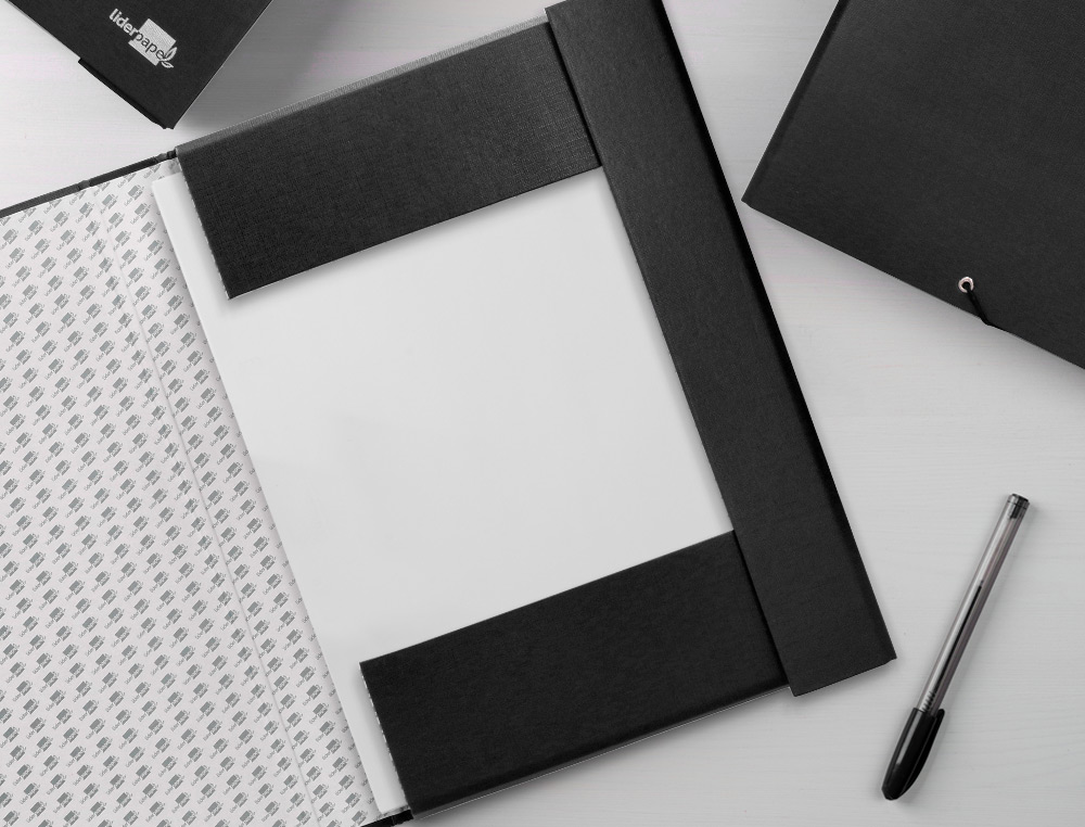 CARPETA PROYECTOS LIDERPAPEL FOLIO LOMO 90MM CARTON FORRADO NEGRA