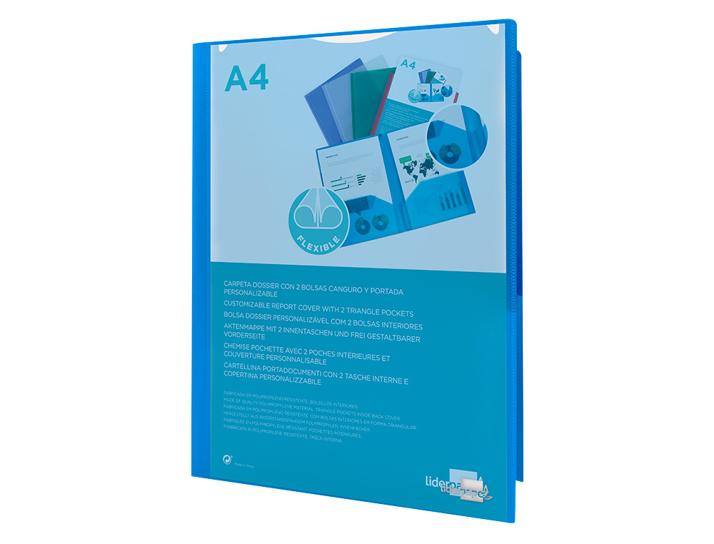 CARPETA LIDERPAPEL DOSSIER DOS BOLSAS CANGURO 45682 POLIPROPILENO DIN A4 AZUL