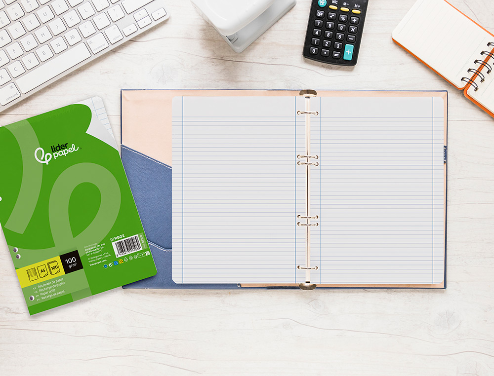 RECAMBIO LIDERPAPEL A5 100 H 100GR HORIZONTAL DOBLE MARGEN 6 TALADROS