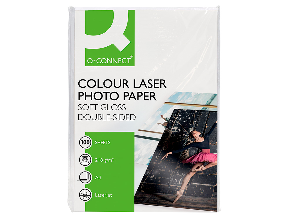 PAPEL Q-CONNECT FOTO GLOSSY DIN A4 PARA FOTOCOPIADORAS E IMPRESORAS LASER PAQUETE DE 100 HOJAS DE 218 GR