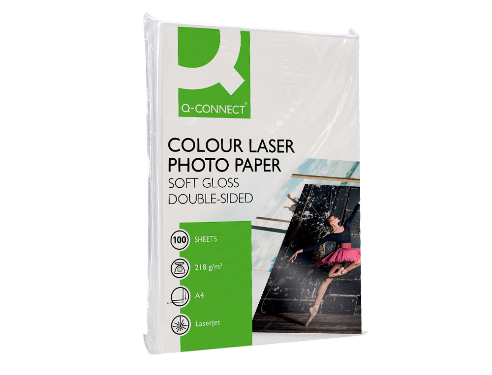 PAPEL Q-CONNECT FOTO GLOSSY DIN A4 PARA FOTOCOPIADORAS E IMPRESORAS LASER PAQUETE DE 100 HOJAS DE 218 GR