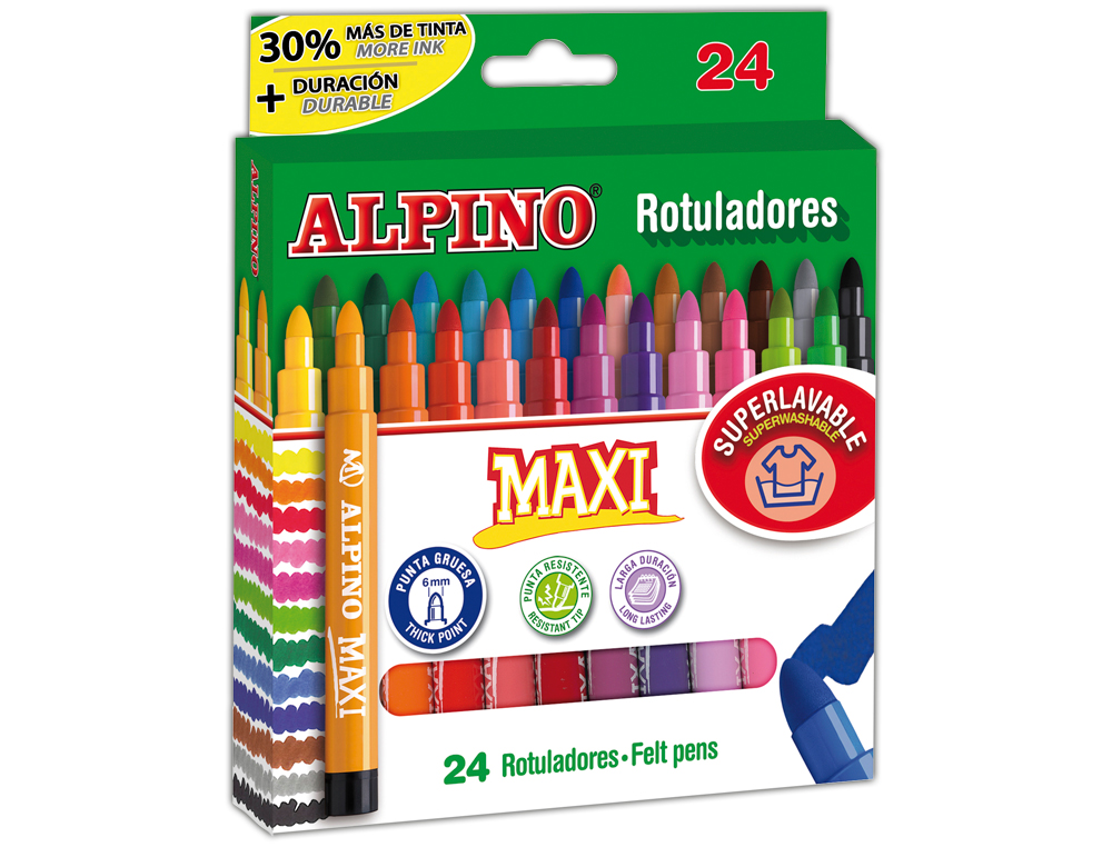 ROTULADOR ALPINO MAXI CAJA DE 24 UNIDADES COLORES SURTIDOS