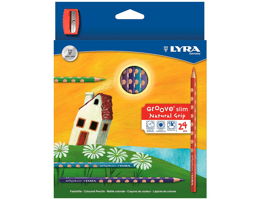 LAPICES DE COLORES LYRA GROOVE SLIM TRIANGULAR MINAS DE 3,3 MM CAJA DE 24 COLORES + SACAPUNTAS