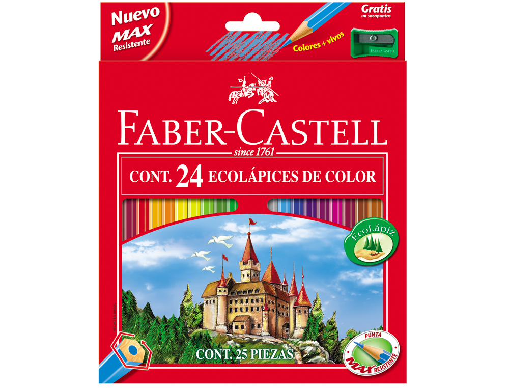 LAPICES DE COLORES FABER CASTELL HEXAGONAL MADERA REFORESTADA CAJA DE 24 UNIDADES COLORES SURTIDOS
