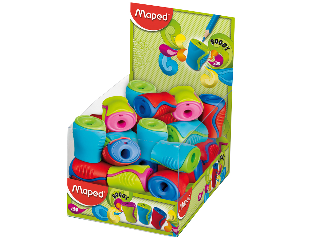 SACAPUNTAS MAPED PLASTICO BOOGY 1 USO CON DEPOSITO COLORES SURTIDOS