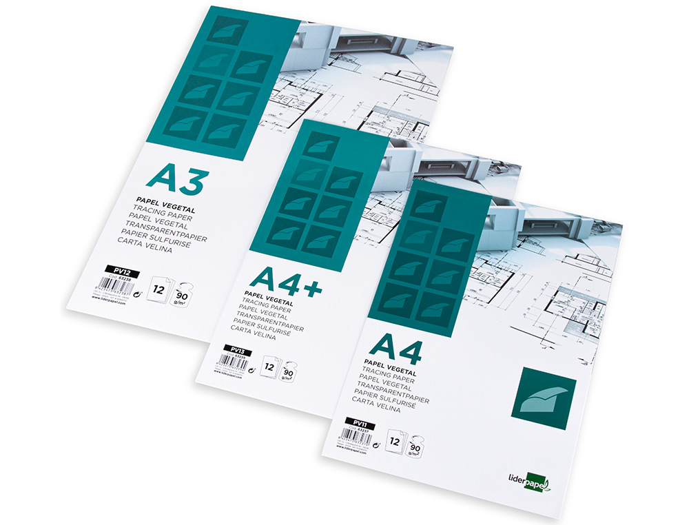 PAPEL VEGETAL LIDERPAPEL A3 90GR 297X420MM SOBRE DE 12 HOJAS