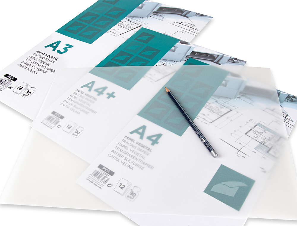 PAPEL VEGETAL LIDERPAPEL A3 90GR 297X420MM SOBRE DE 12 HOJAS