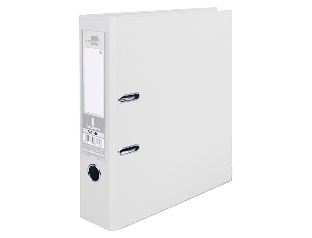 ARCHIVADOR DE PALANCA LIDERPAPEL A4 DOCUMENTA FORRADO PVC CON RADO LOMO 75MMBLANCO COMPRESOR METALICO