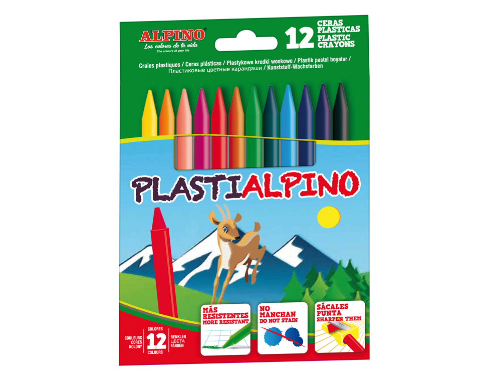 LAPICES CERA ALPINO PLASTI CAJA DE 12 UNIDADES COLORES SURTIDOS