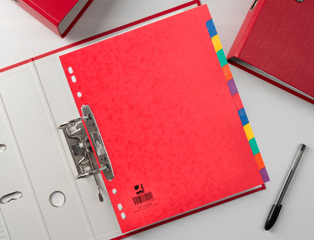 SEPARADOR Q-CONNECT CARTULINA BRILLO JUEGO DE 12 SEPARADORES DIN A4+