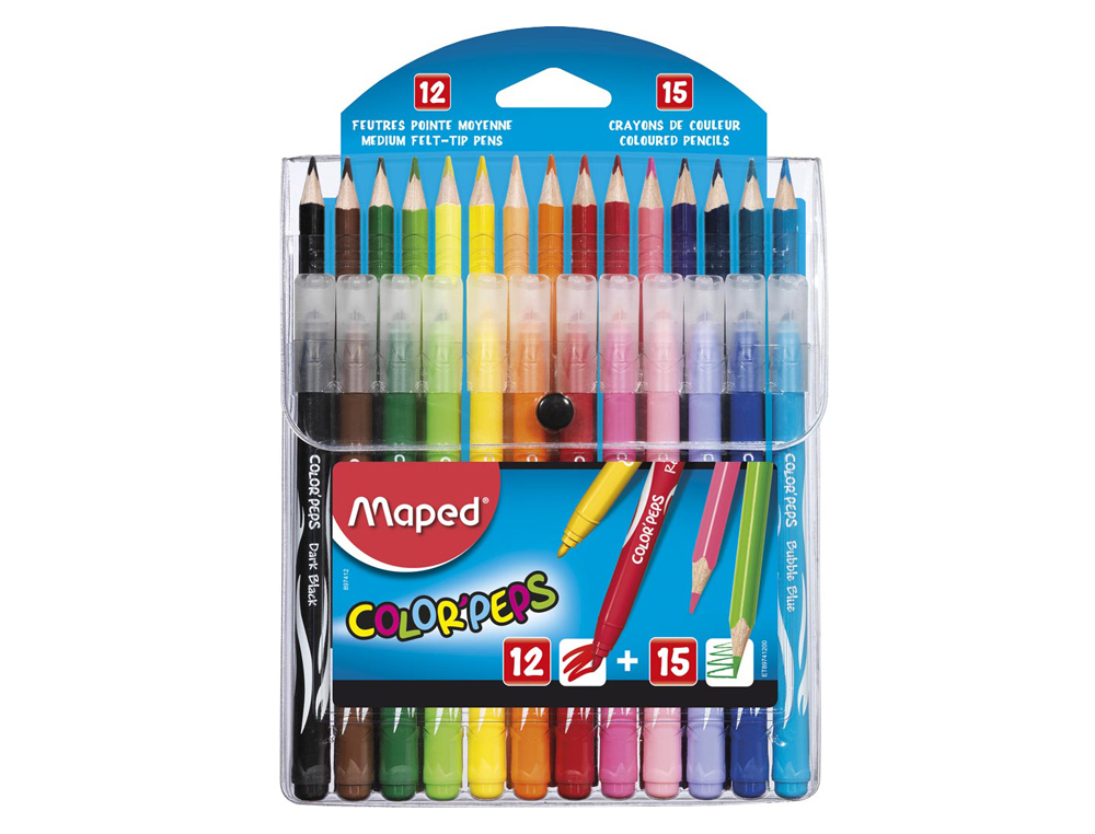 PACK COMBO MAPED COLOR PEPS 12 ROTULADORES + 15 LAPICES DE COLORES