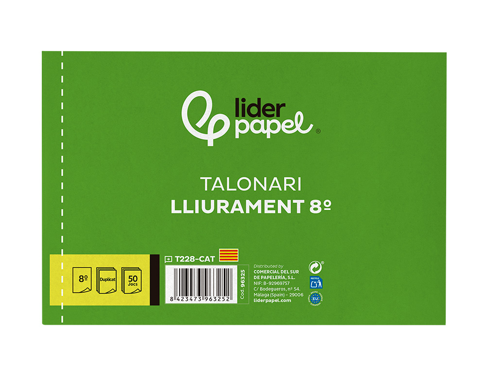 TALONARIO LIDERPAPEL ENTREGAS 8º ORIGINAL Y COPIA T228 APAISADO TEXTO EN CATALAN