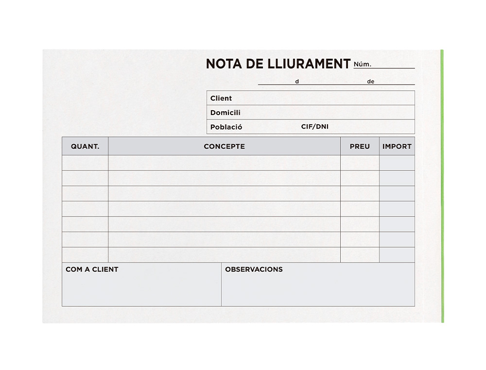TALONARIO LIDERPAPEL ENTREGAS 8º ORIGINAL Y COPIA T228 APAISADO TEXTO EN CATALAN