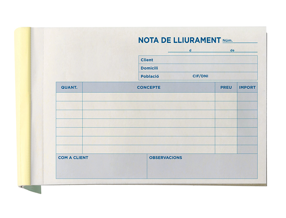 TALONARIO LIDERPAPEL ENTREGAS 8º ORIGINAL Y COPIA T228 APAISADO TEXTO EN CATALAN