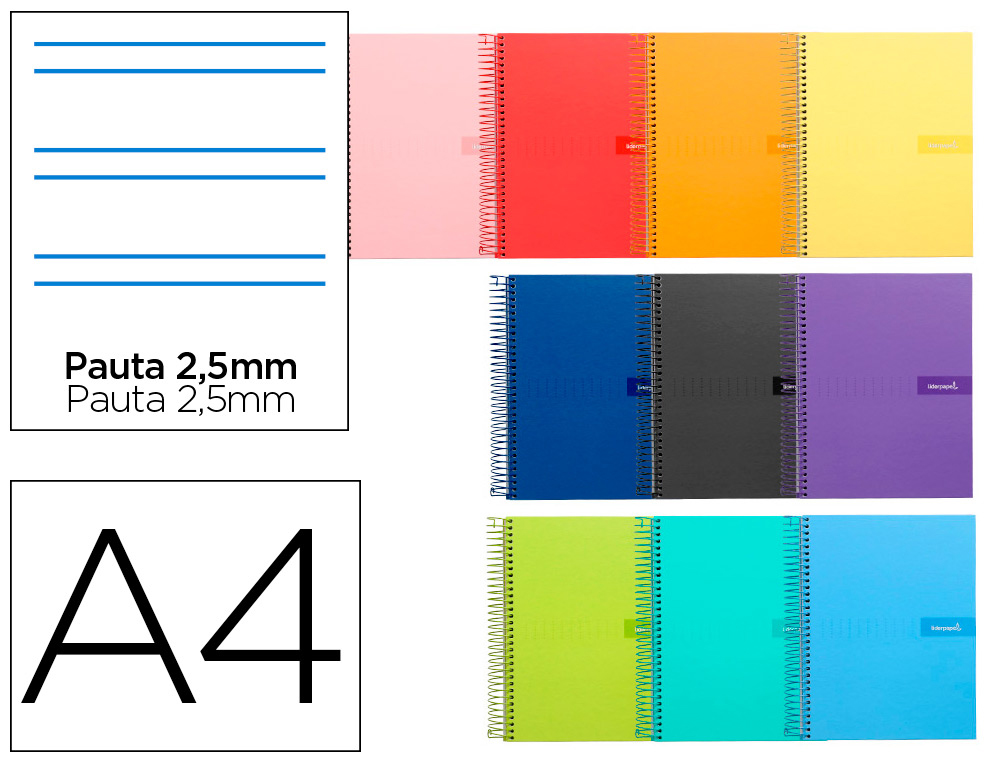 CUADERNO ESPIRAL LIDERPAPEL A4 CRAFTY TAPA FORRADA 80H 90GR PAUTA ESTRECHA 2,5MM CON MARGEN COLORES SURTIDOS