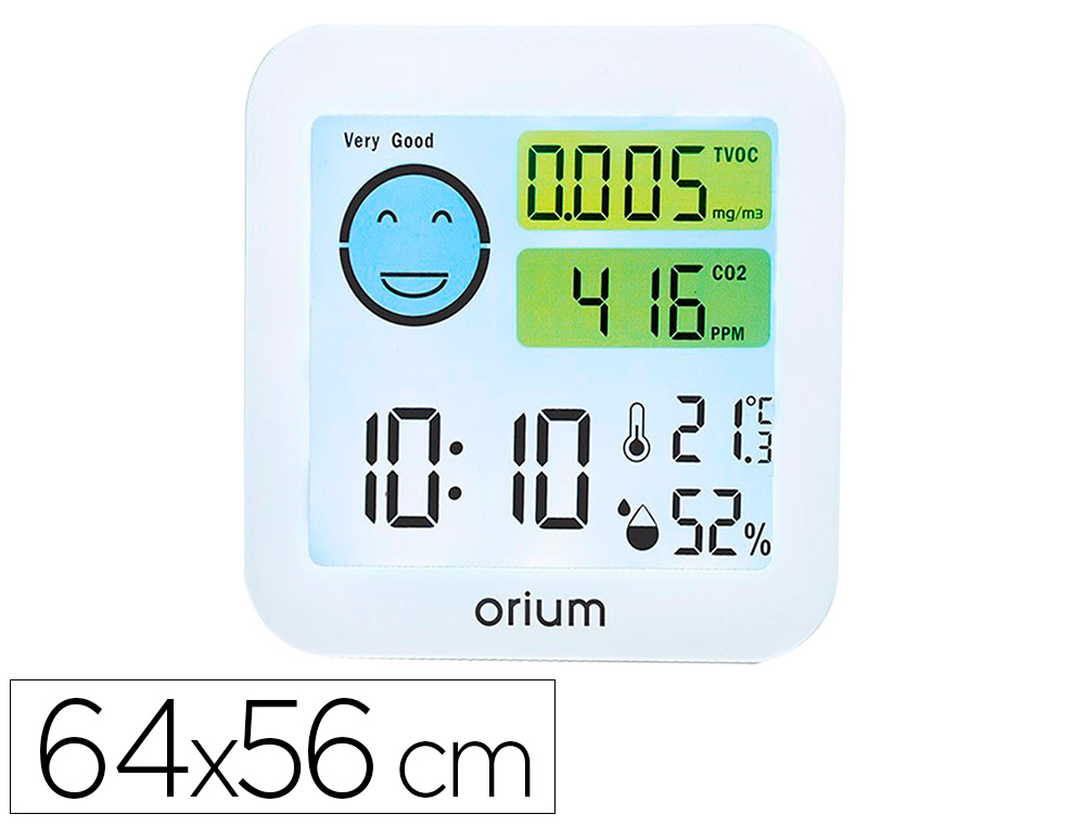 MEDIDOR DE AIRE ORIUM QUAELIS 20 MEDIDOR DE CO2 Y COV SUPERFICIE 30 M2 PANTALLA LCD COLOR BLANCO 8X2,5 X 8 CMS