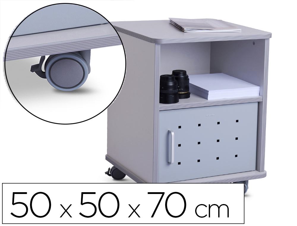 MESA AUXILIAR ROCADA RD-4030 PARA FOTOCOPIADORAS/FAX MELAMINA CON RUEDAS Y PUERTA METALICA GRIS 47X49X68 CM