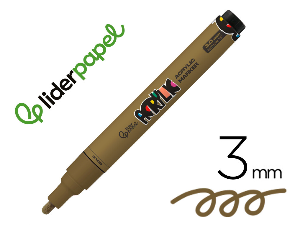 ROTULADOR LIDERPAPEL ACRYLIC BASE AGUA TODO TIPO DE SUPERFICIE PUNTA REDONDA 3 MM ORO