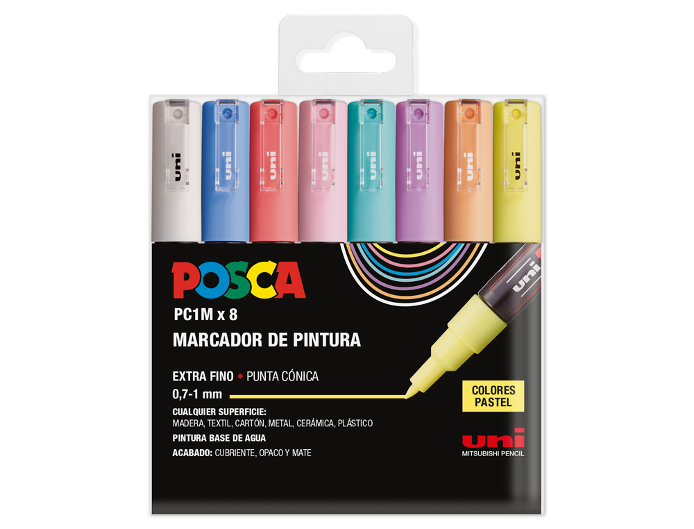 ROTULADOR UNI POSCA PC-1M MARCADOR DE PINTURA PUNTA EXTRAFINA 0,7 MM BLISTER DE 8 UNIDADES COLORES PASTEL