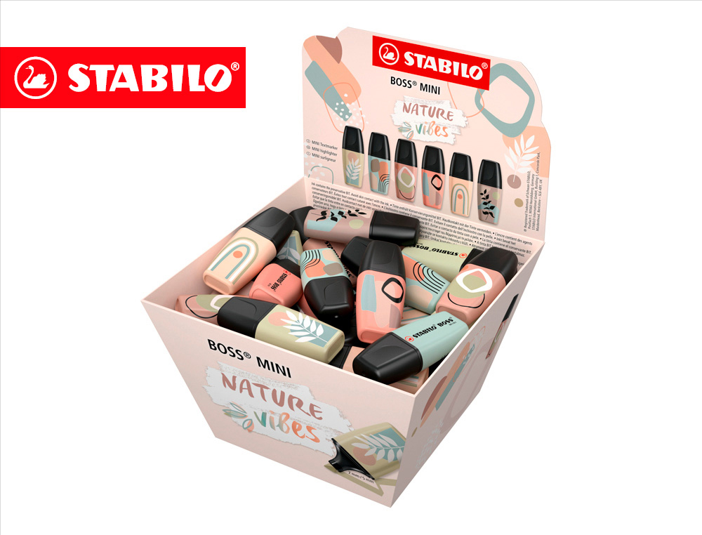 ROTULADOR STABILO BOSS FLUORESCENTE MINI NATUREVIBES EXPOSITOR BOMBONERA DE 50 UNIDADES COLORES SURTIDOS
